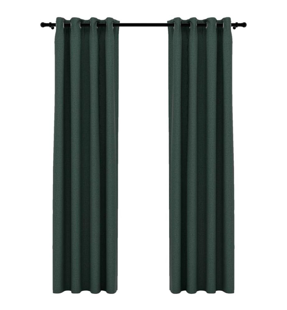 Rideaux occultants Aspect lin avec oeillets 2 pcs Vert 140x225cm