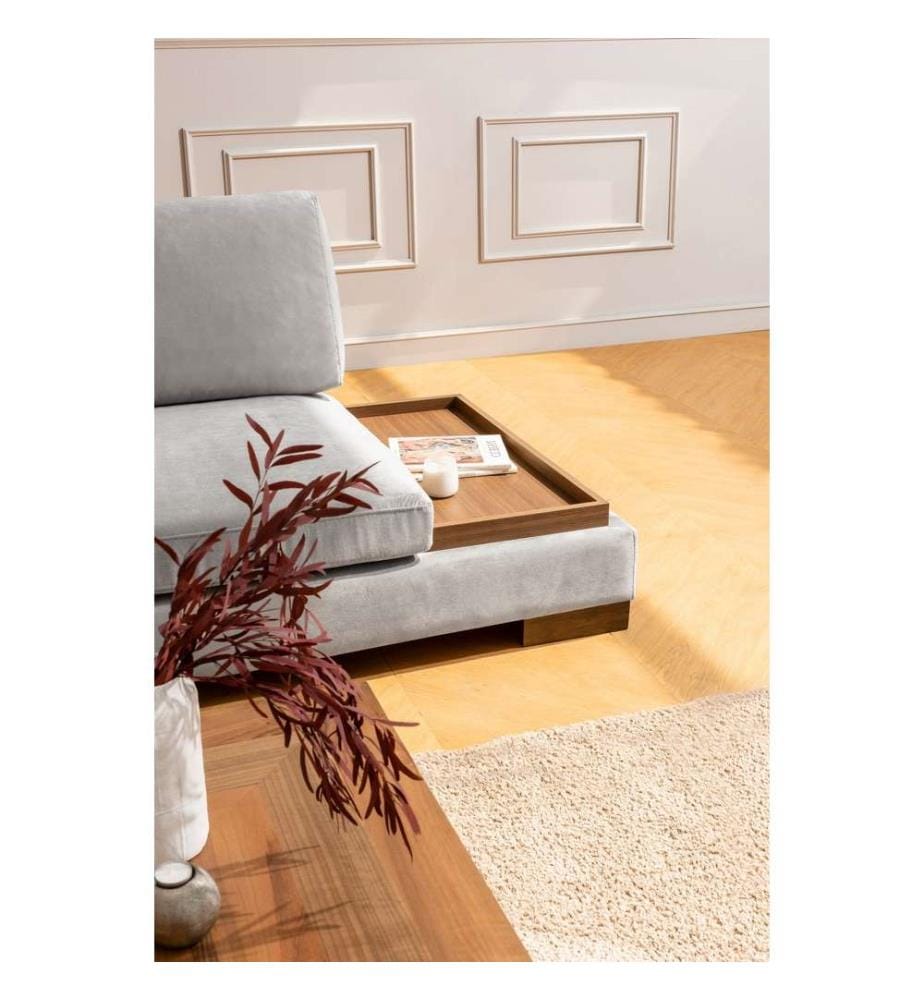 Ecksofa, Hellgrau, Gestell aus Buchenholz - Spanplatte, Stoff aus Polyester