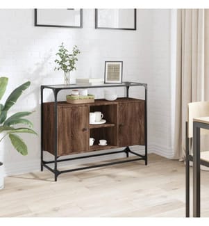 Sideboard mit Glasplatte Braun Eiche 98x35x81 cm Holzwerkstoff