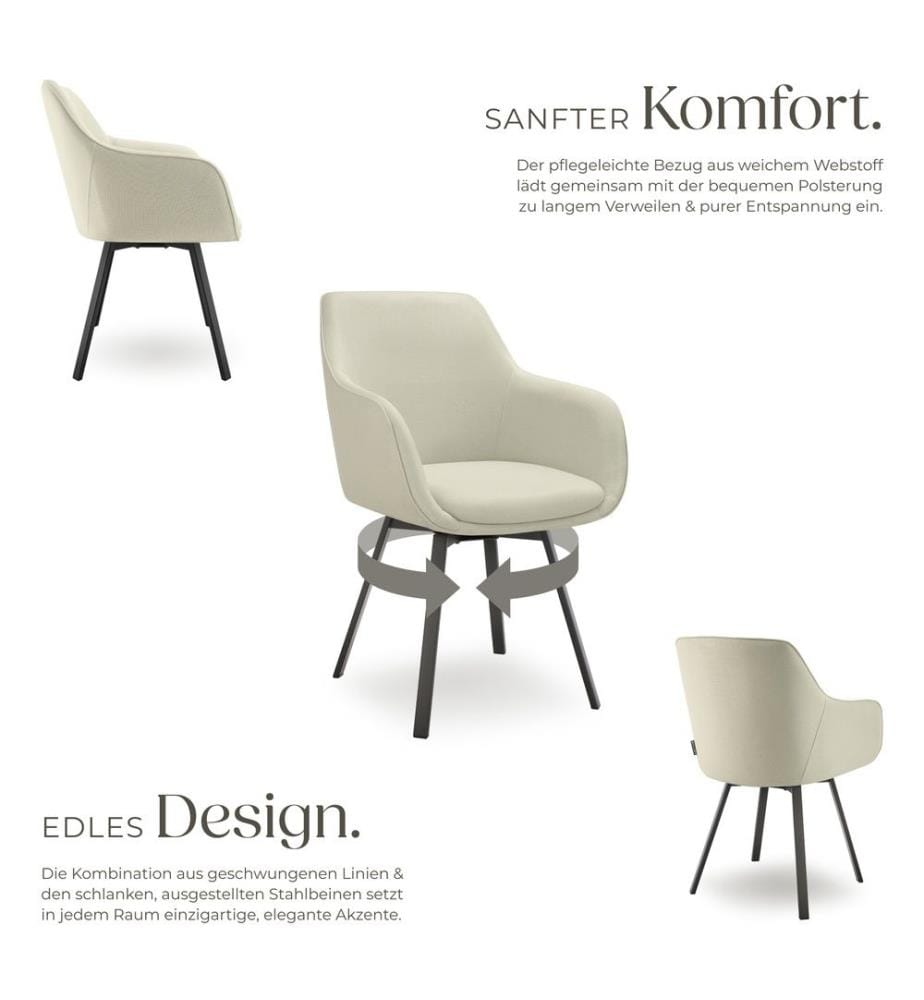 Poltrona girevole Alicon, imbottita - greige, Set di 4
