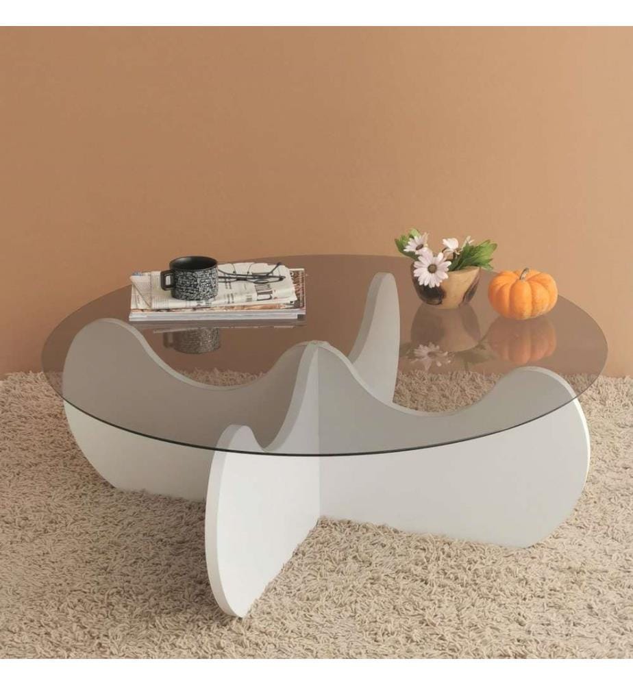 Table basse, blanc, verre trempé, cadre en panneaux de particules mélaminés