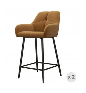 Set di 2 sgabelli Leo in tessuto riccio - Nero e ocra
