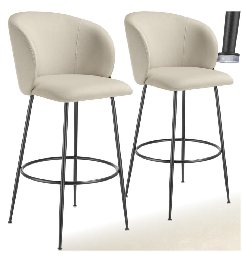 Barstuhl Luana, mit Rückenlehne, Samtoptik - cremeschwarz, 2er Set