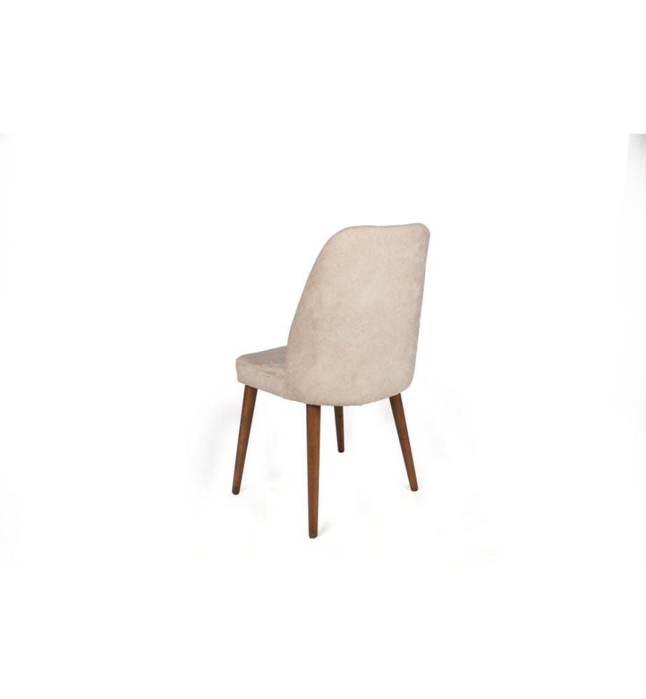 Stuhl Set , 4 Stück, Beige, Nussbaum, Gestell: Metall, Sitz: Samtstoff