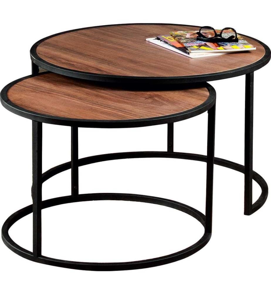 Nesting Table, 2 Pieces, Walnut Black, Melamine Coated Particle Board
