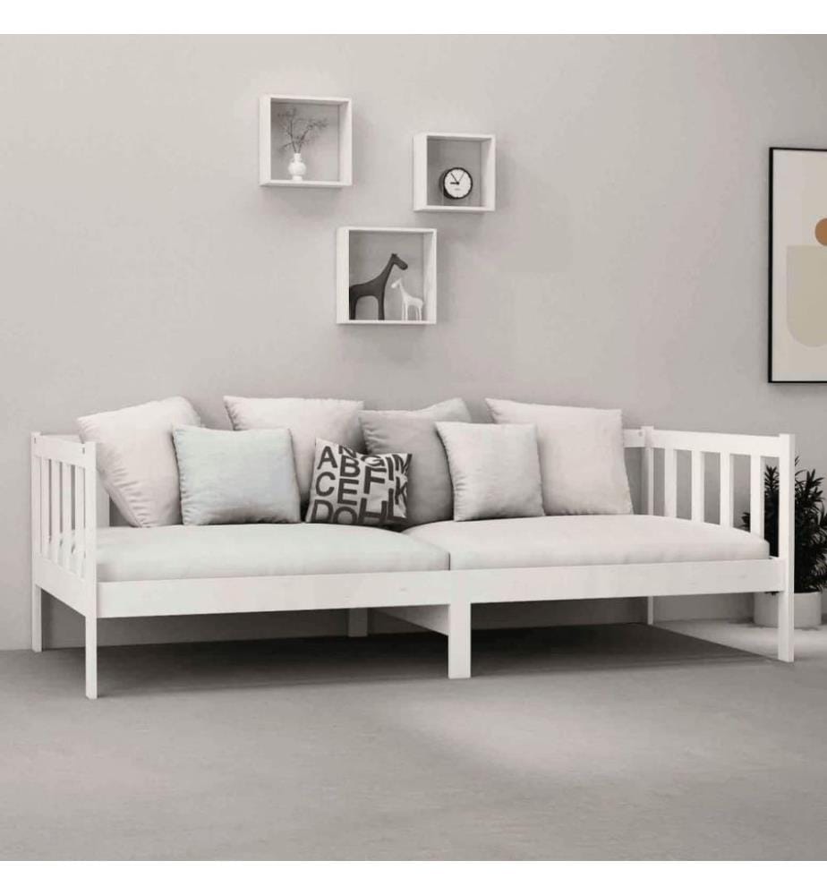 Lit Blanc Bois de pin massif 90x200 cm