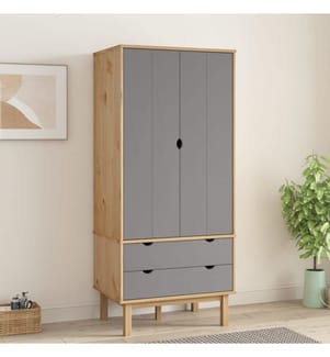 Kleiderschrank OTTA Braun&Grau 76,5x53x172 cm Massivholz Kiefer;