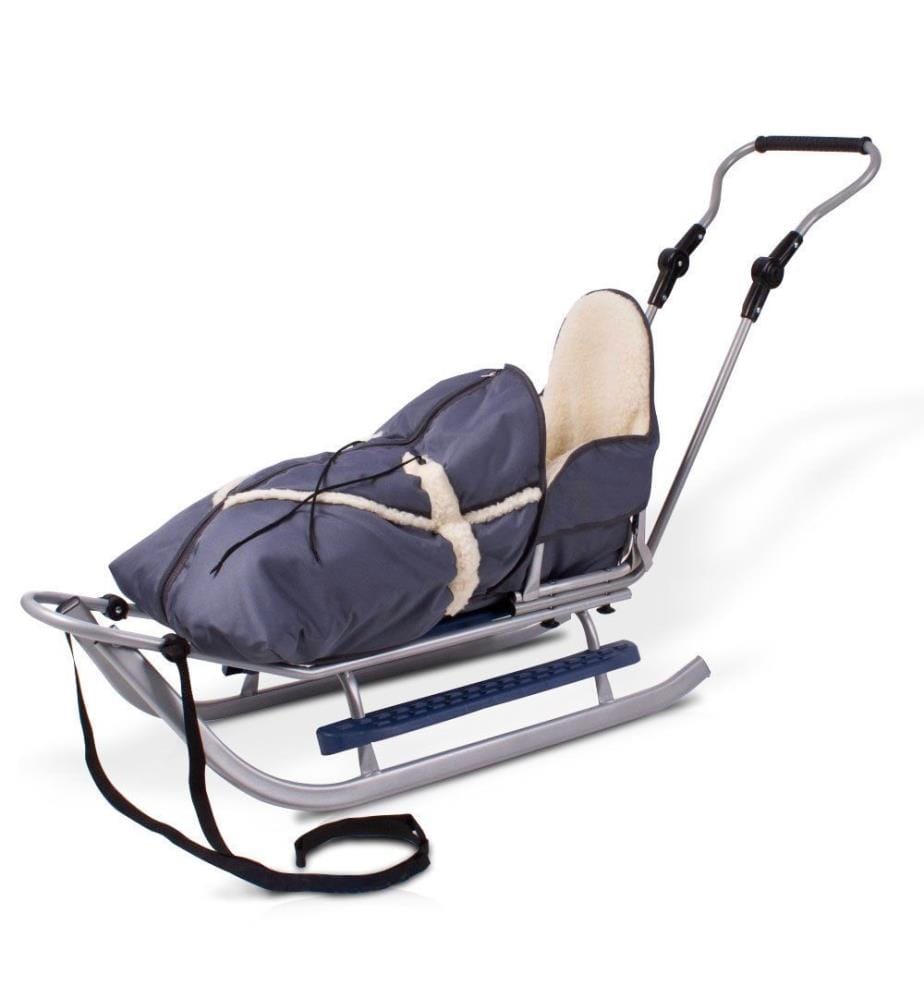 Metall-Schlitten mit Winterfusssack silber-grau