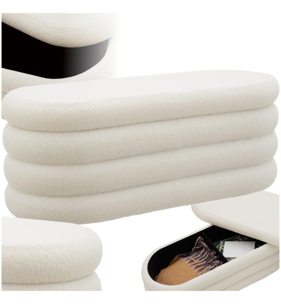 Polsterbank Altu mit grossem Stauraum - Bouclé creme-weiss