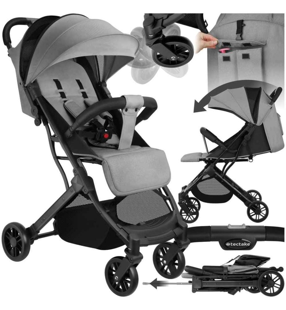 Pushchair Finn - foldable, 5-point harness, one-hand folding, easy-care fabric - grey
