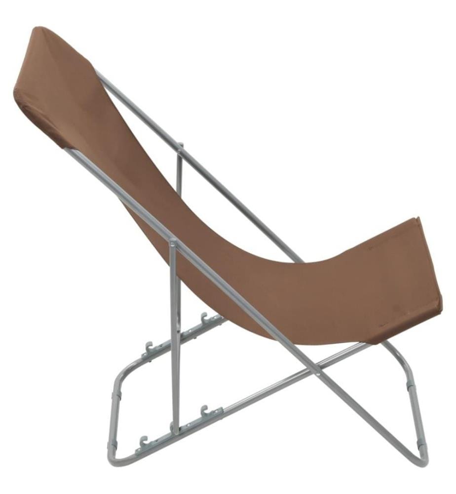 Chaises de plage pliables 2 pcs Acier et tissu oxford Marron