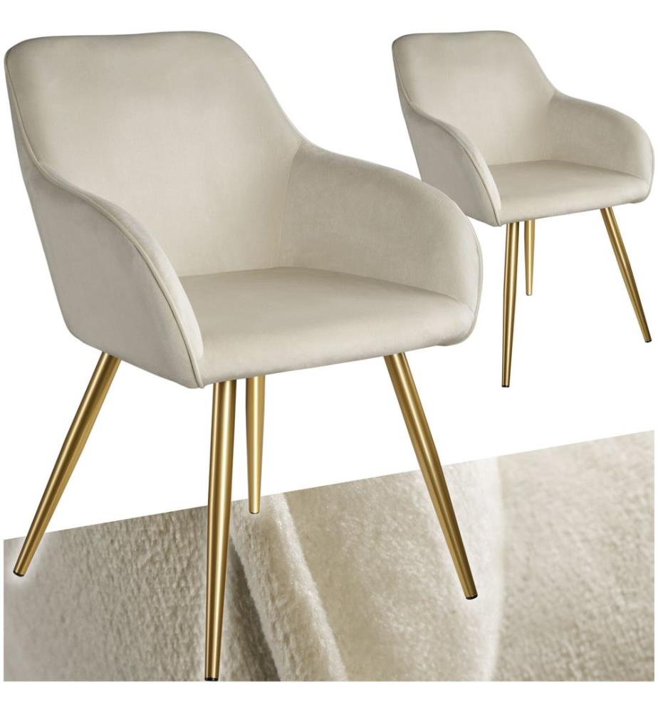 Stuhl Marilyn Samtoptik, goldene Stuhlbeine - cremegold, 2er Set