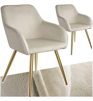Stuhl Marilyn Samtoptik, goldene Stuhlbeine - cremegold, 2er Set
