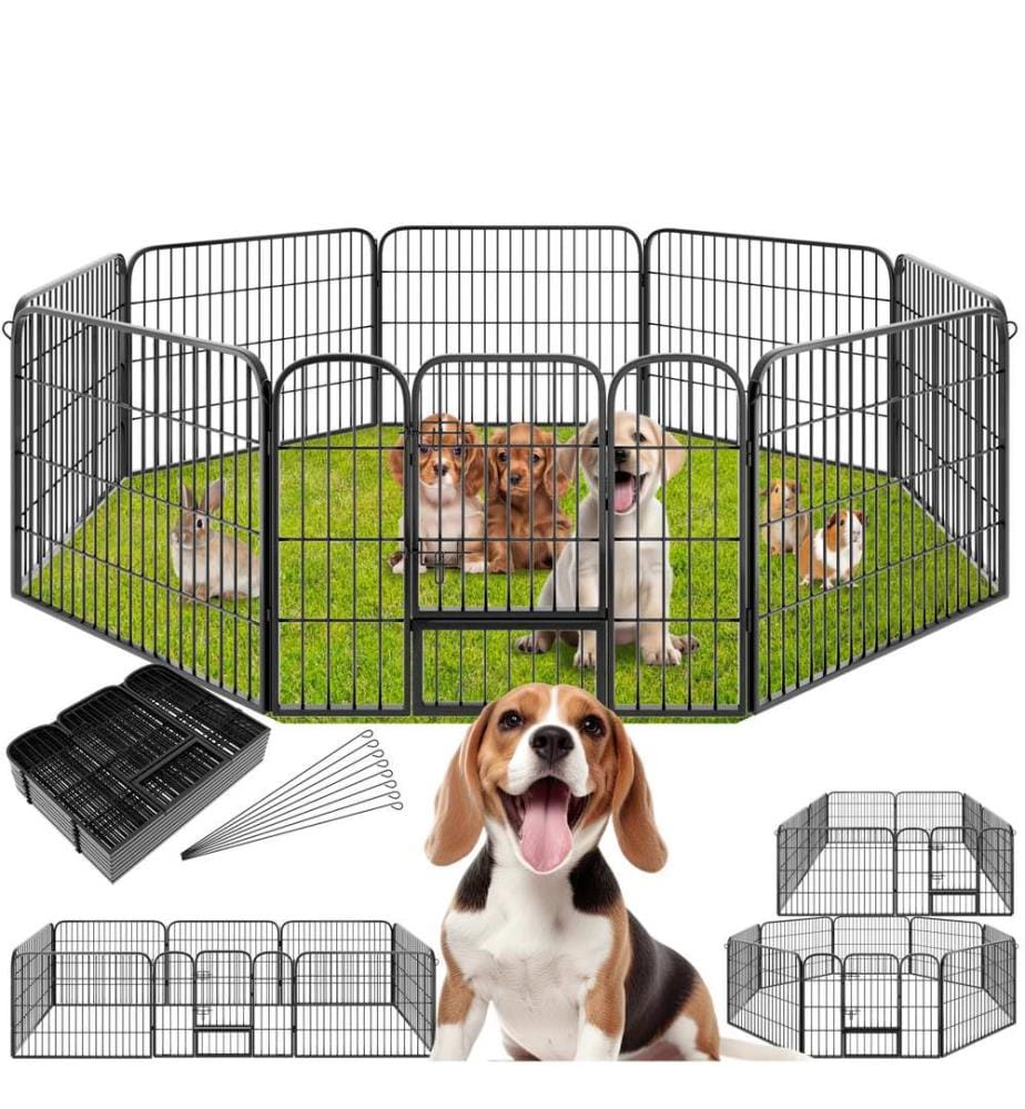 Dog Pen - 8 sections, foldable, door with double locking, ground anchoring possible - 60 cm