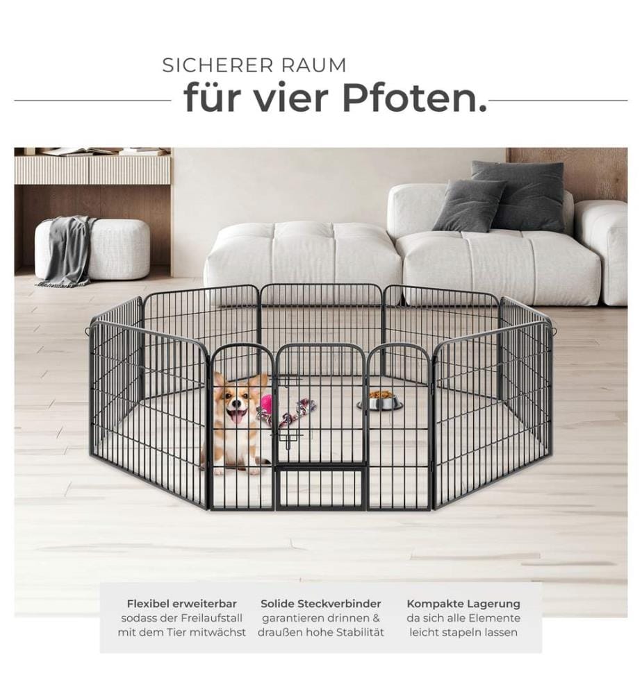 Dog Pen - 8 sections, foldable, door with double locking, ground anchoring possible - 60 cm