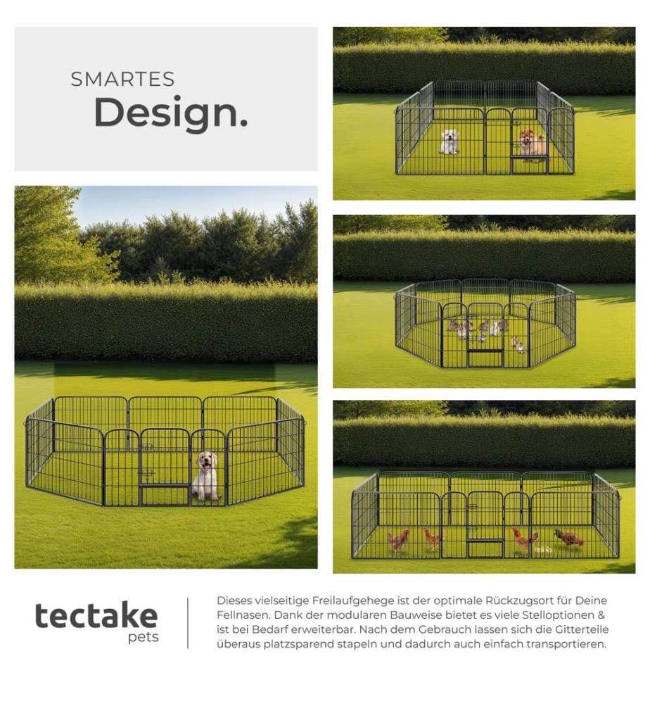 Dog Pen - 8 sections, foldable, door with double locking, ground anchoring possible - 60 cm
