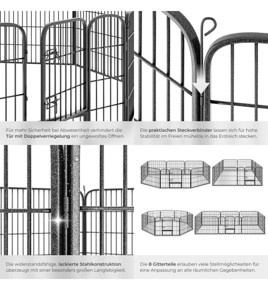 Dog Pen - 8 sections, foldable, door with double locking, ground anchoring possible - 60 cm
