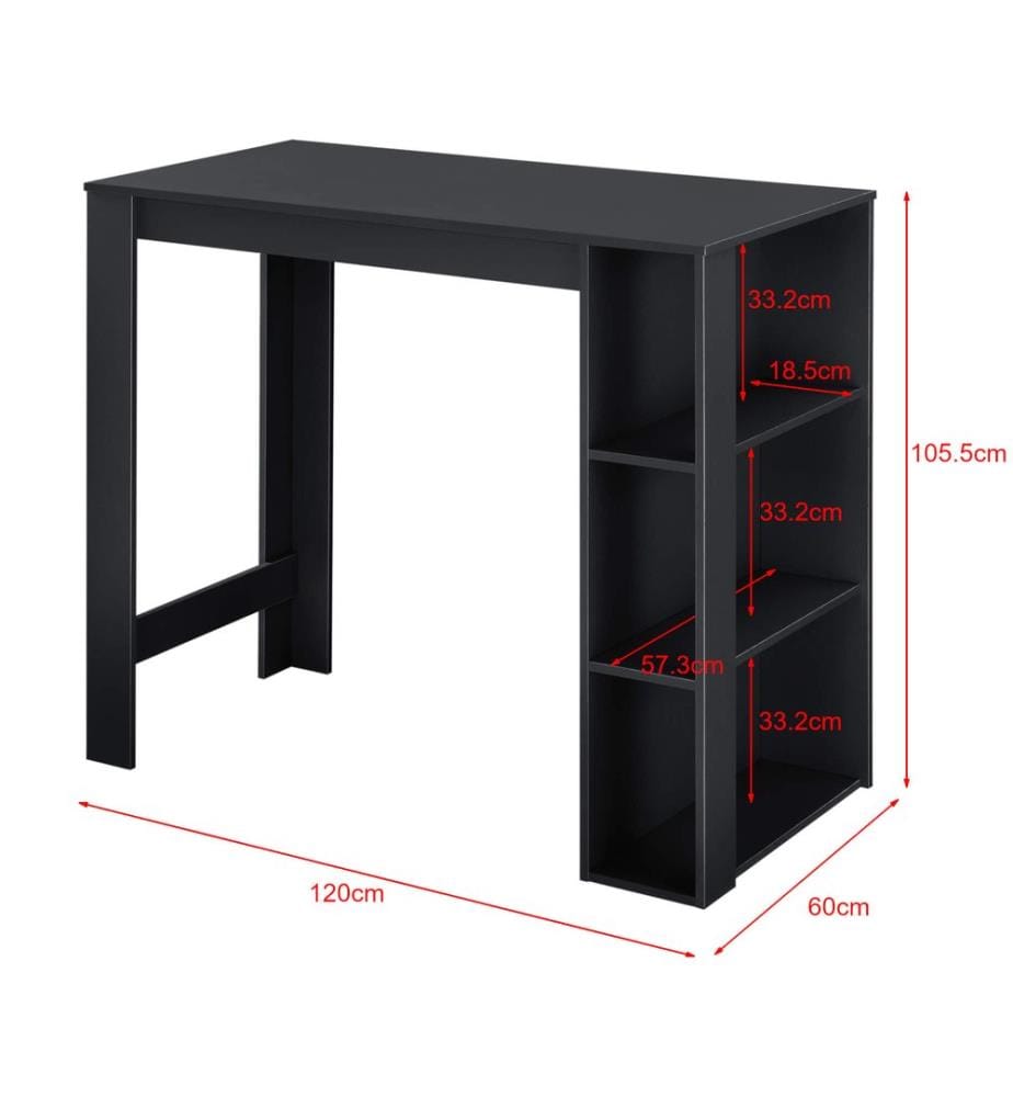 Bartheke Danderyd 120x60x105.5 cm mit 3 Ablageflächen Schwarz