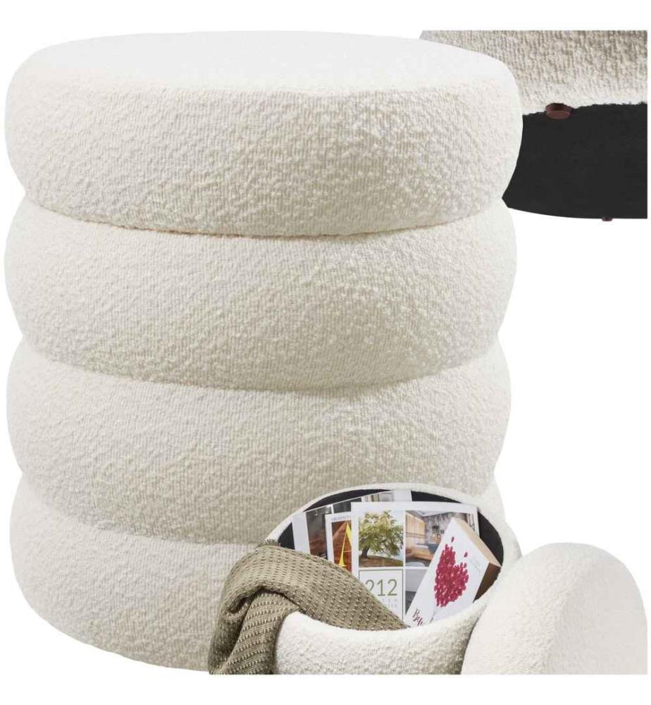 Sitzhocker Altu, gepolstert, Stauraum - Bouclé creme-weiss