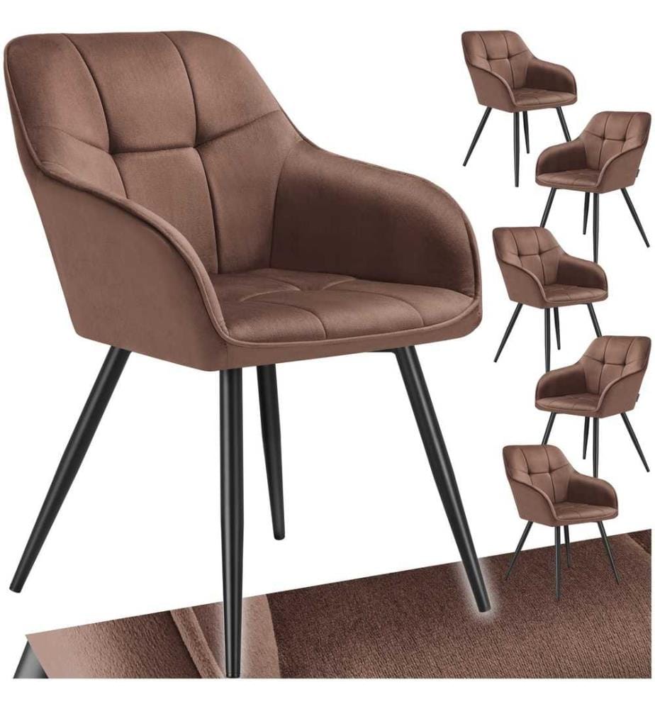 Dining Chair Marilyn - velvet look, quilted pattern - brownblack, Set of 6