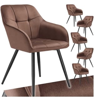 Dining Chair Marilyn - velvet look, quilted pattern - brownblack, Set of 6