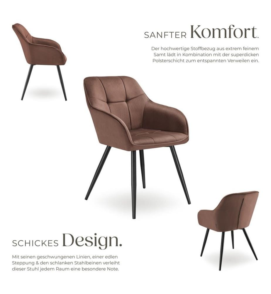 Dining Chair Marilyn - velvet look, quilted pattern - brownblack, Set of 6