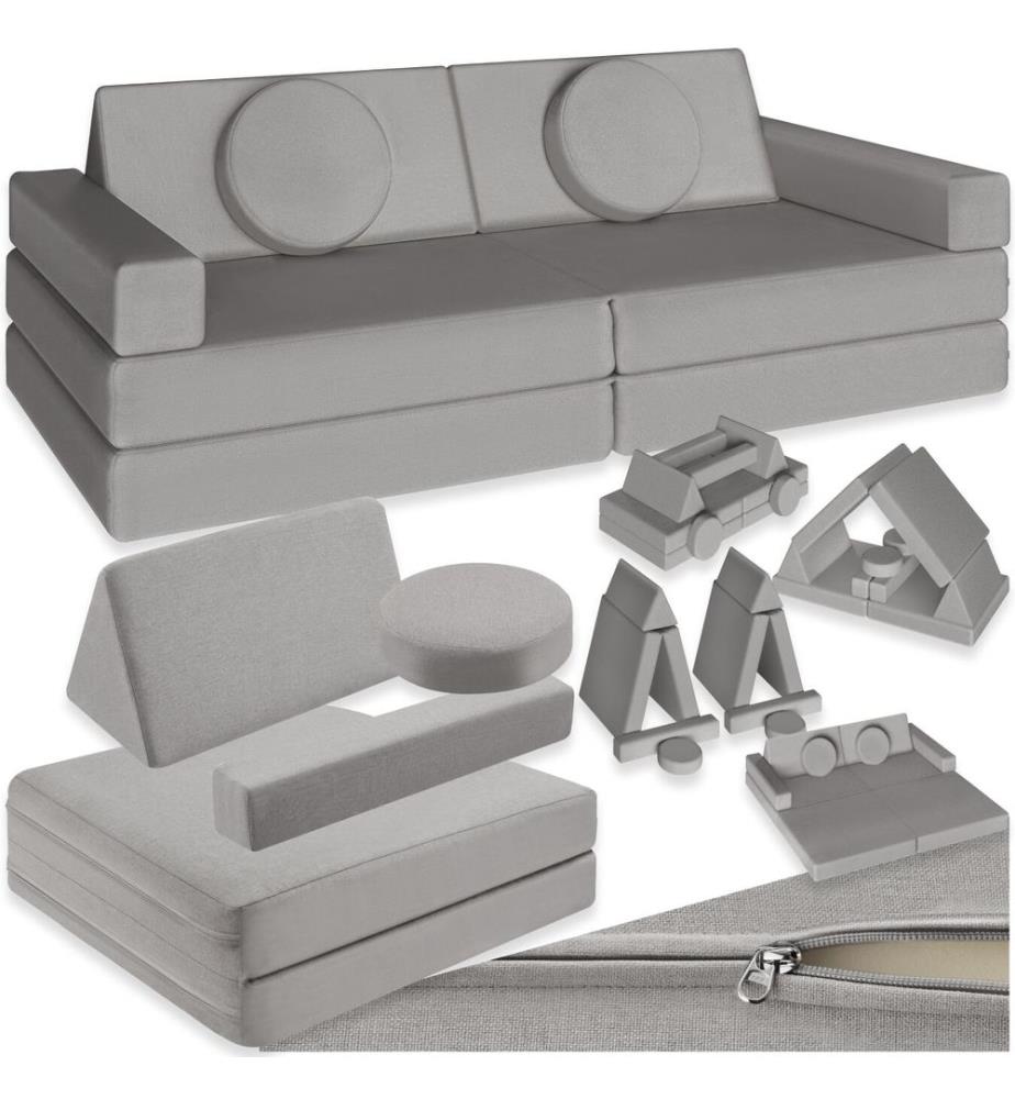 Canapé de jeu LILLY 8 pièces, avec fonction de couchage - 120 cm, gris