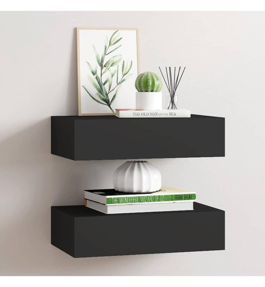 Wandregale mit Schubladen 2 Stk. Schwarz 40x23,5x10 cm MDF