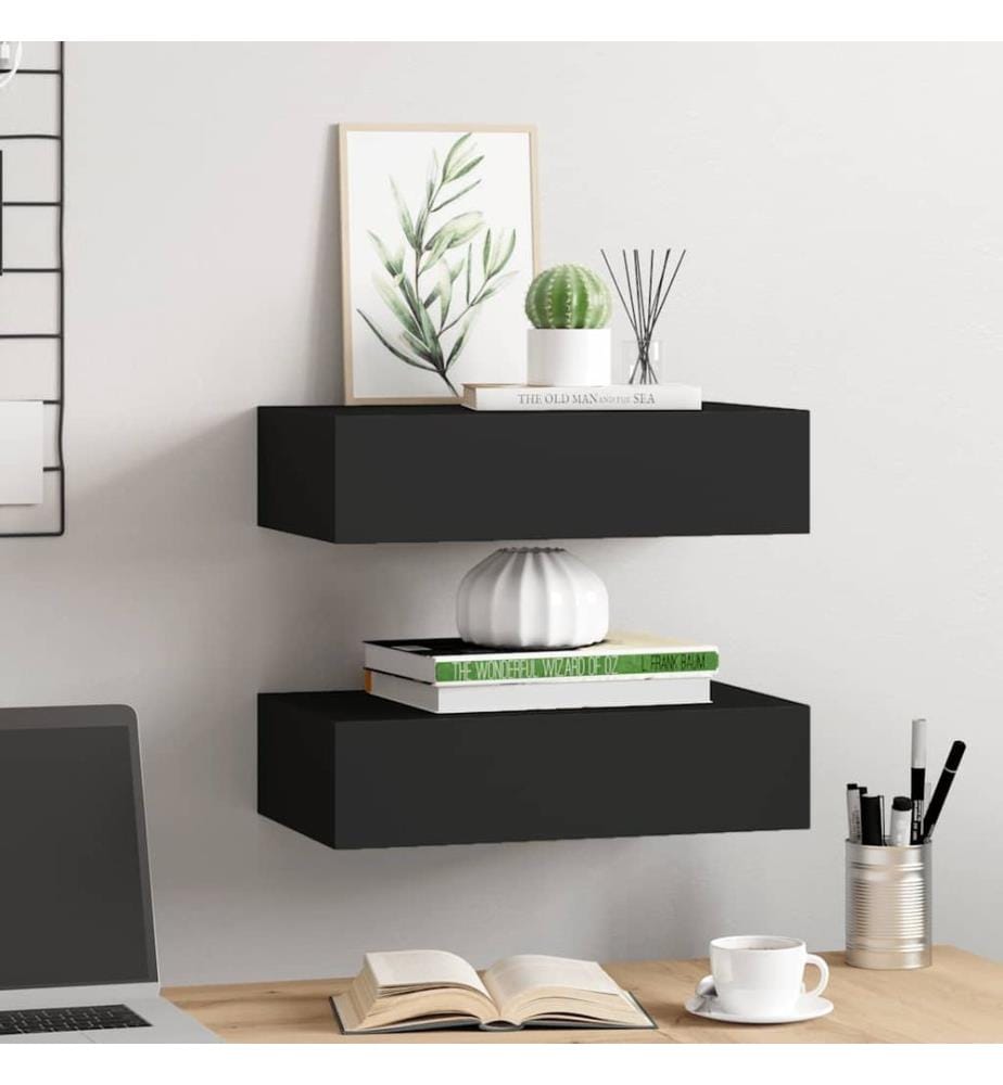 Wandregale mit Schubladen 2 Stk. Schwarz 40x23,5x10 cm MDF