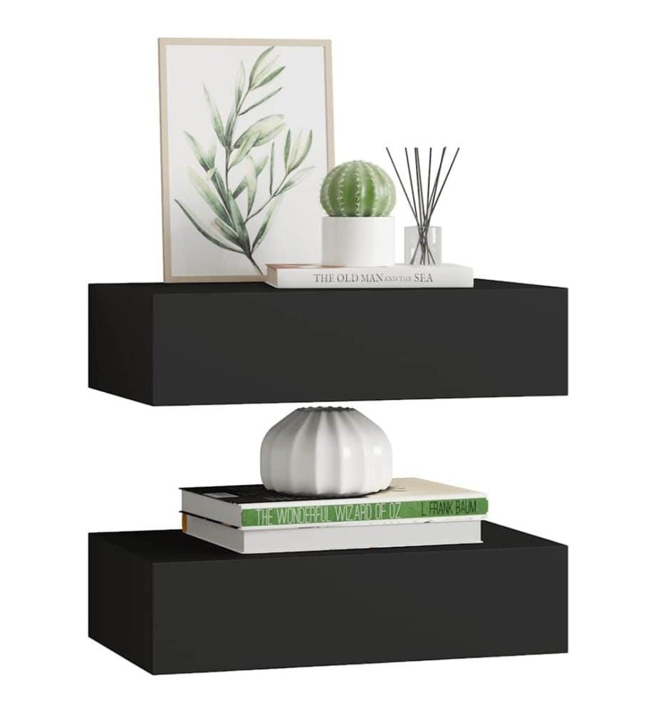 Wandregale mit Schubladen 2 Stk. Schwarz 40x23,5x10 cm MDF