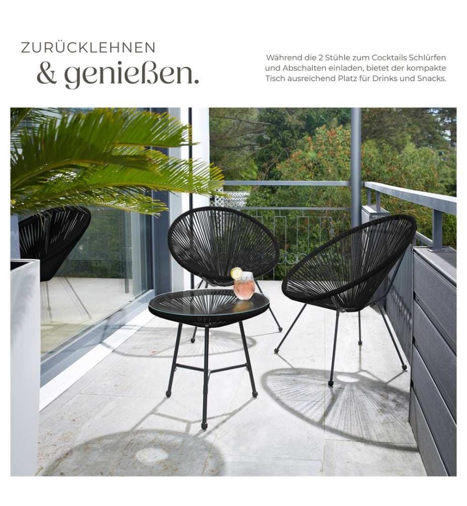 2 Gartenstühle Santana mit Tisch - schwarz