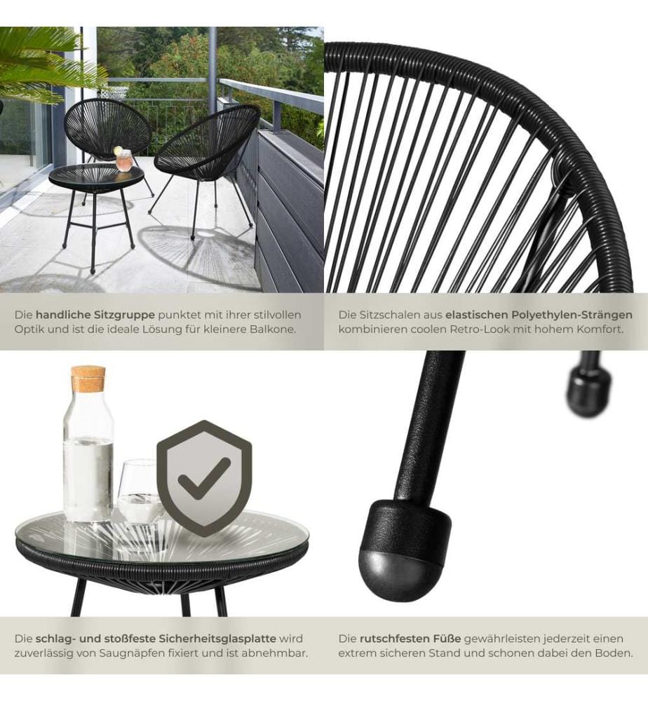 2 Gartenstühle Santana mit Tisch - schwarz