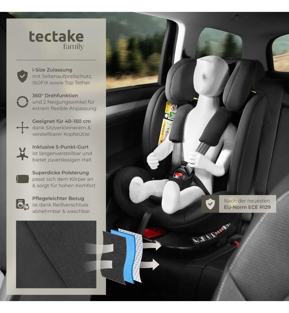 Siège auto pivotant LINUS norme i-Size avec ISOFIX - gris clairnoir