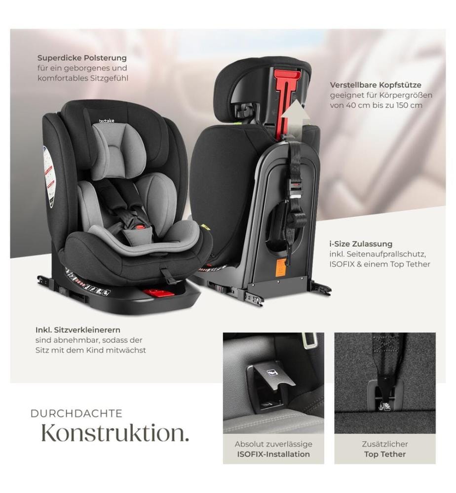 Siège auto pivotant LINUS norme i-Size avec ISOFIX - gris clairnoir