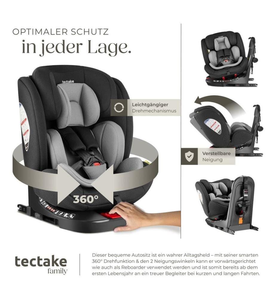 Siège auto pivotant LINUS norme i-Size avec ISOFIX - gris clairnoir