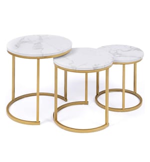 3er-Set runden Couchtischen mit Ausziehplatte Glam - 45 x 45 x 45 cm - Weiss und Gold
