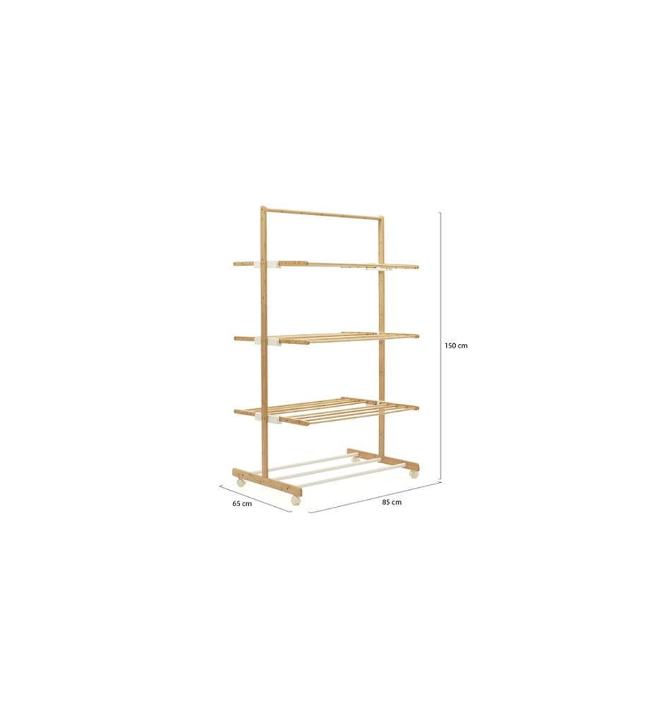 Zusammenklappbarer 3-stufiger Bambus-Trockner 85 x 65 x 150 cm - Holz