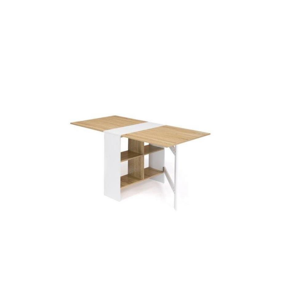 Edi Klappbarer Esstisch mit Stauraum - 80 x 33.5 x 75 cm - Weiss und Braun