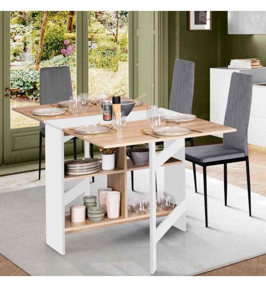 Edi Klappbarer Esstisch mit Stauraum - 80 x 33.5 x 75 cm - Weiss und Braun