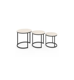 Lot de 3 Tables basses gigognes Memphis effet marbre blanc et pieds noirs