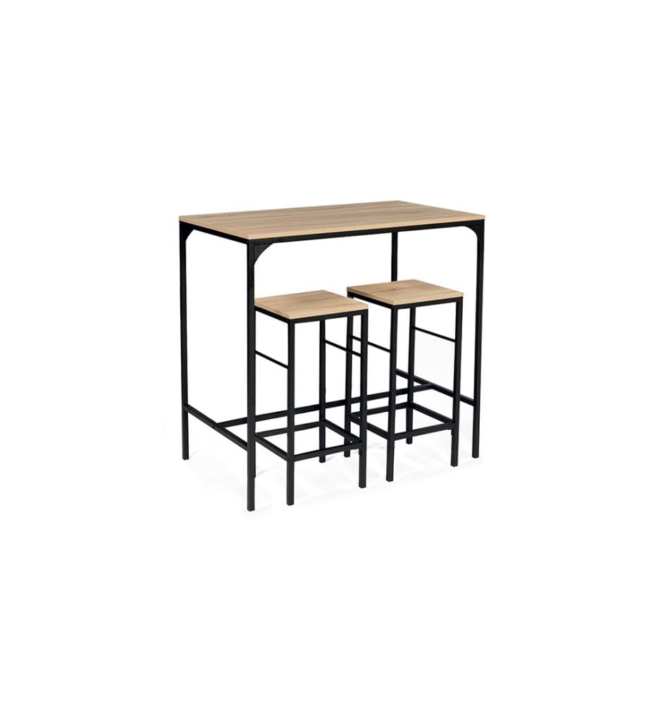 Memphis Dining Table With 2 Stools 95 x 45 x 95 cm - Wood & Black