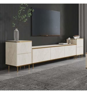 TV-Möbel, Travertin, Gold, 100 % melaminbeschichtete Spanplatte