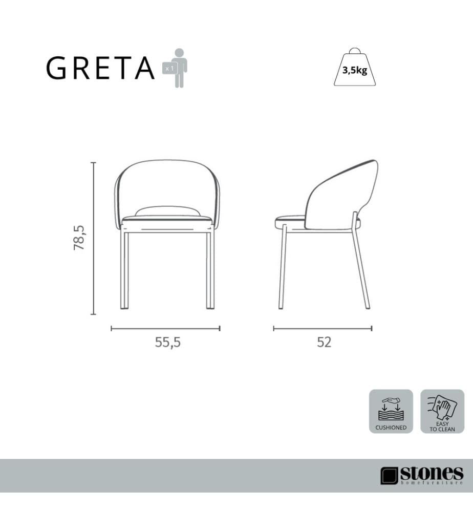 Lot de 2 chaises Greta en tissu 55x52x78 cm - Orange et Anthracite
