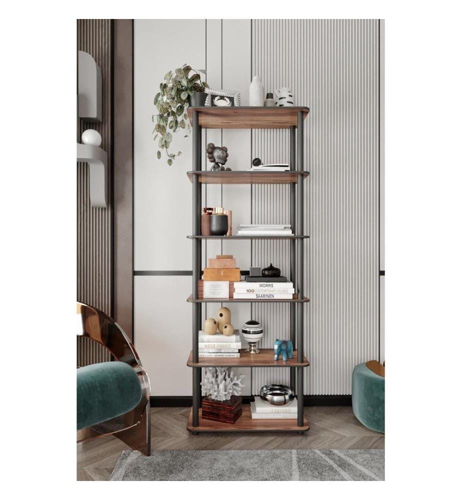 Bücherregal, Nussbaum, 100 % MDF, Holzbeine