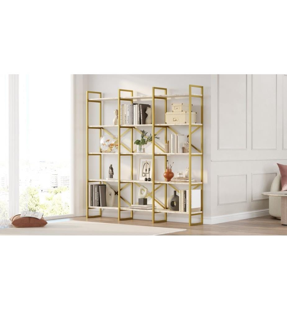 Bücherregal, weisser Marmor, Gold, melaminbeschichtete Spanplatte