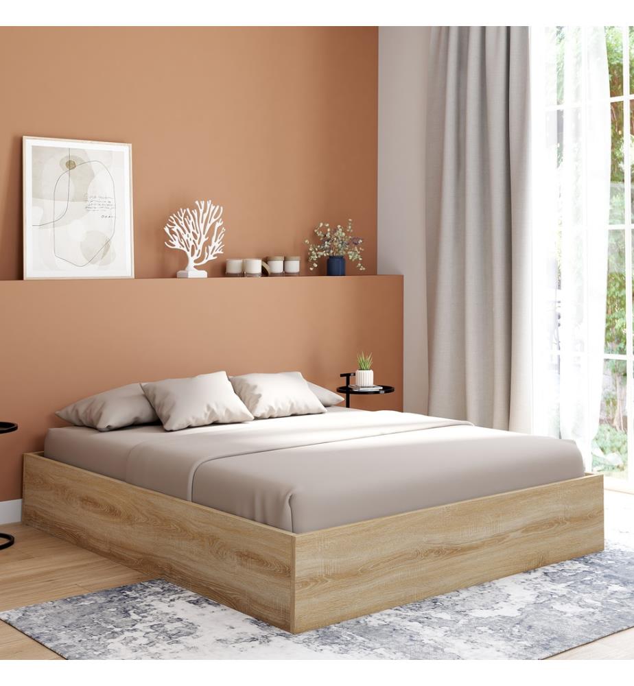 Lit coffre Malta en bois avec sommier 160x200cm - Brun