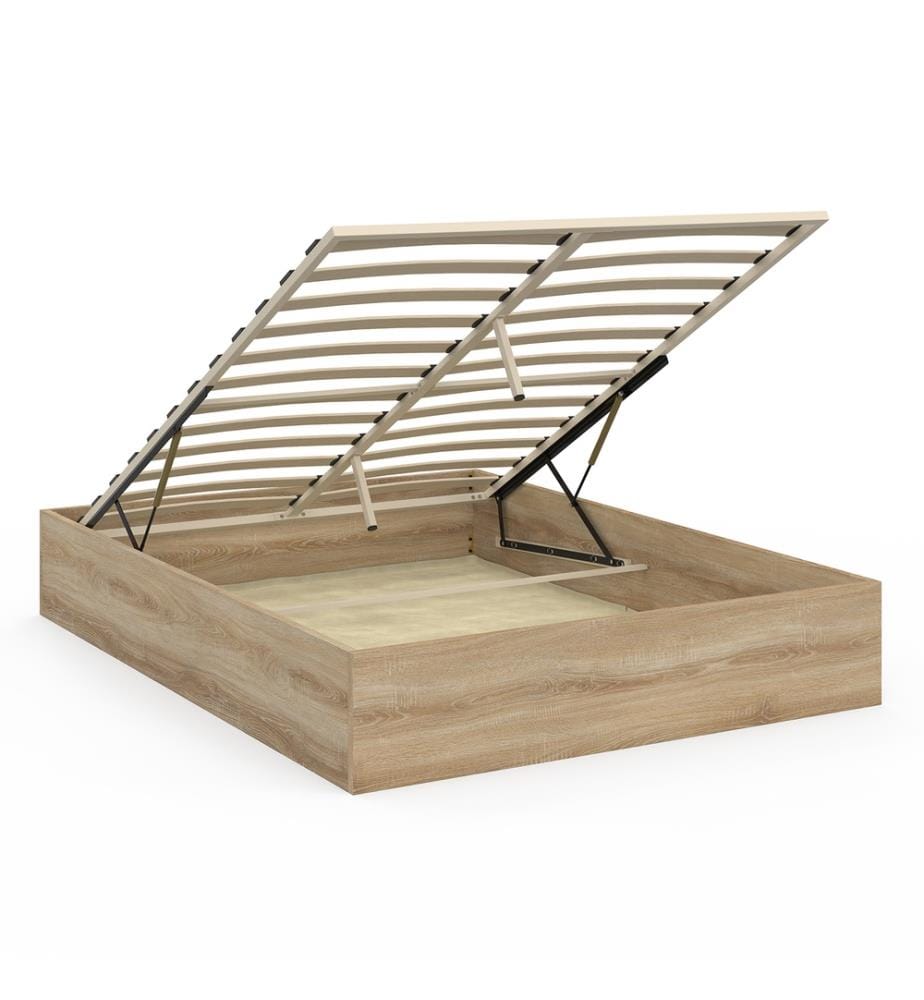 Lit coffre Malta en bois avec sommier 160x200cm - Brun