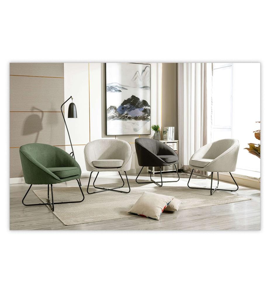 Jonas Lounge Sessel in Stoff Leinen und Metall Schwarz