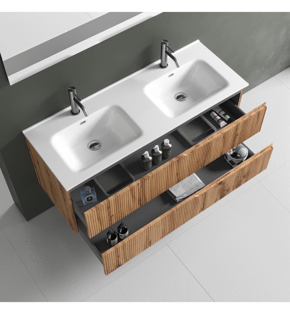 5-teilige Doppelwaschbecken-Badezimmergarnitur Zip - Eiche