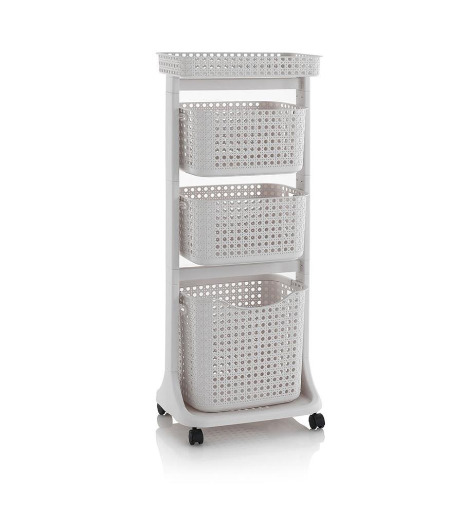 Carrello portabiancheria 3 cesti HUY beige